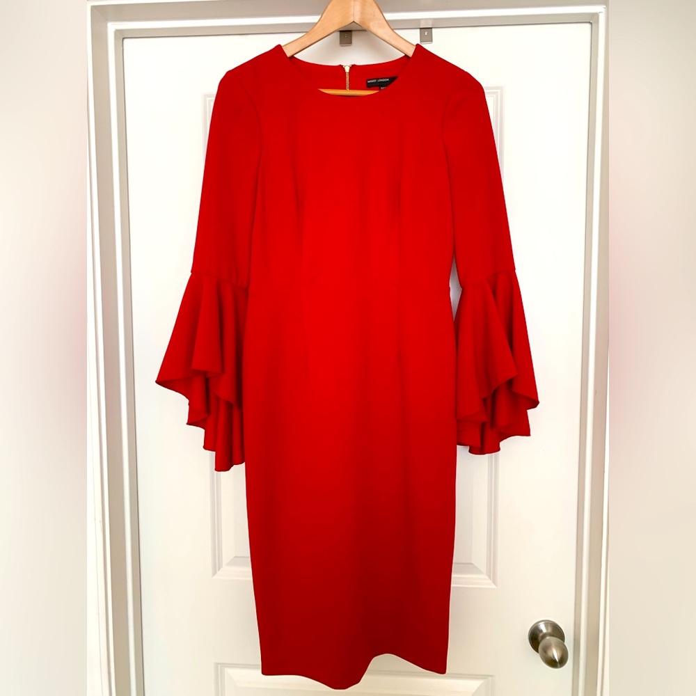 Maggy London, midi dress, flute sleeves, size 4 - Picture 4 of 8